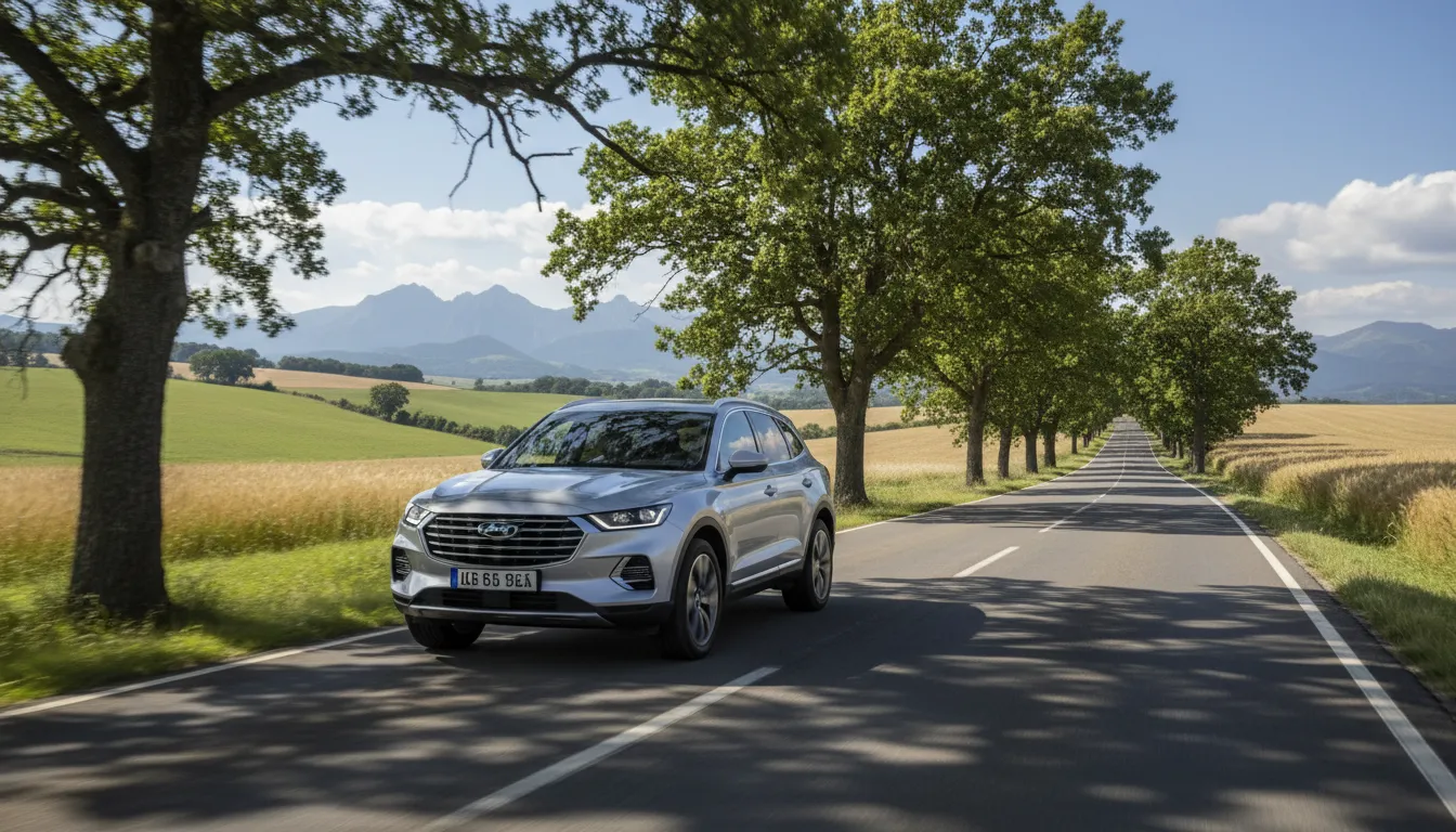 Family SUV on a country road